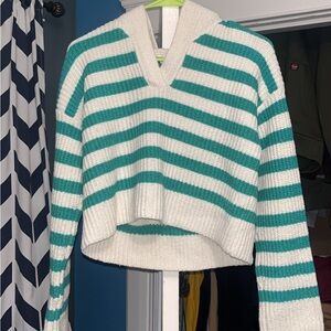 Women’s Sincerely Jules Teal and White V-Neck Sweater size M